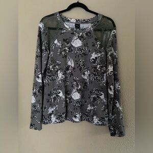 Disney Women’s Princess Collage Floral Long Sleeve Lace Sweater XL Gray